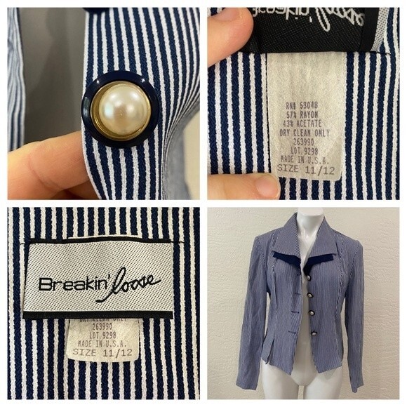 Breakin' Loose VINTAGE matching jacket pant suit NAVY Striped sz 11/12 SMALL - Picture 7 of 15